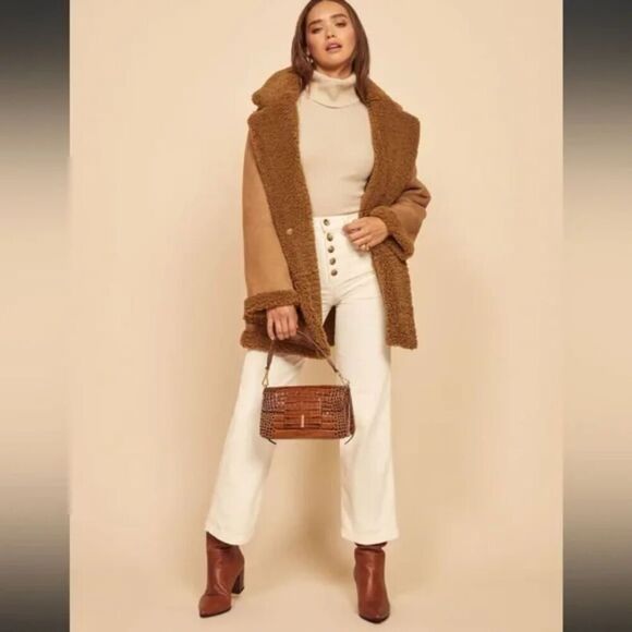 REFORMATION Ivory Ribbed Corduroy Wide Leg High Rise Button Fly Austin Pants 25 - Picture 1 of 9